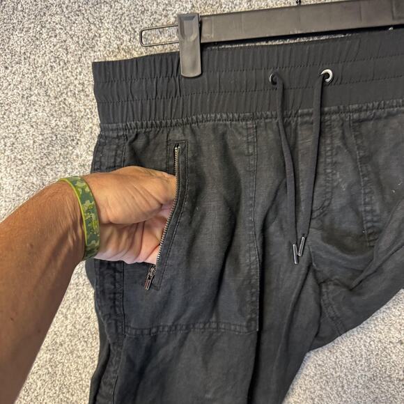 Athleta Pants Womens 4P Black Linen Jogger Elastic Waist Zip Pockets Cuffed - Picture 6 of 16